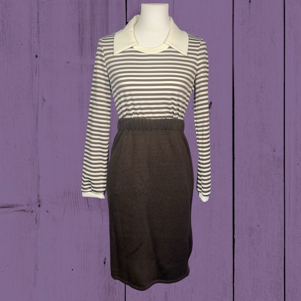 JCPenny Vintage Brown Striped Polo Top Medium - Picture 12 of 12